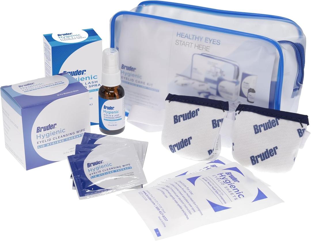 Bruder Hygienic Eyelid Care Kit - Moist Heat Eye Compress Mask, Eyelid Cleansing Wipes & Spray - Soothe Dry Eyes & Improve Health