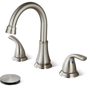 Widespread Bathroom Sink Faucet Deck Mounted 3 Hole 8 inch Bathroom Vanity Faucet 2 Handles Basin Mixer Tap with Pop up Drain,Brushed Nickel