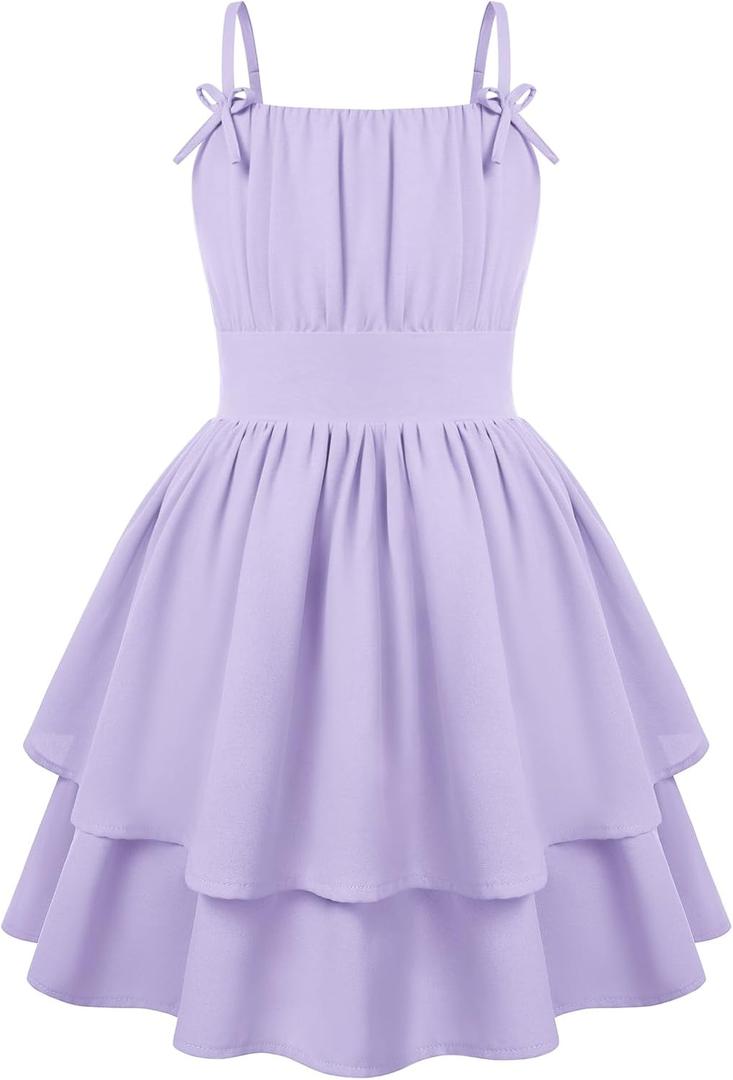 GRACE KARIN Girls Summer Spaghetti Strap Dress Teen Easter Formal Dance Cami Sundress Smocked Back Dresses 7-14 Years (Purple)