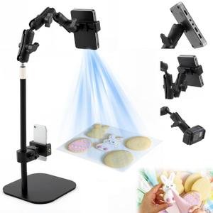 25 Inch Dual Phone Holder & Pico Projector Stand, Adjustable up to 31.5 Inches High, with 2 Universal Phone Clamp Holder, Adjustable Overhead Mount for Video Recording, Crafting, Cooking