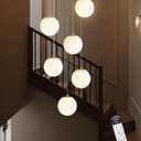 Ykolupty 6-Light Chandelier with White Globe Glass Dimmable Ceiling Light Glass Pendant Light for Kitchen Island, Dining Room, Living Room, Entry Hallway, LED Bulbs Included