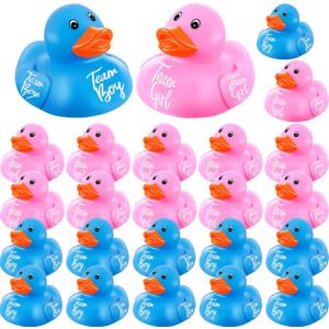 Deekin 24 Pieces Pink Blue Gender Reveal Rubber Ducks in Bulk Mini Ducky Bath Toys Small Ducks for Baby Shower Gender Reveal Party Favor Decorations(Team Boy / Girl)