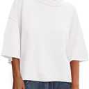 BTFBM Womens Short Sleeve Tops 2025 Summer Casual Crew Neck Oversized Sweater Solid Color Ribbed Knit T Shirts (S, White)