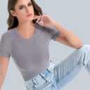 Women's Crew Neck Short Sleeve Bodysuit Slimming Fit T-Shirt Body suit Top Neutral Collection (Medium)