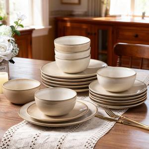 AmorArc Ceramic Dinnerware Sets for 6, 18Pcs Plates and Bowls Sets
