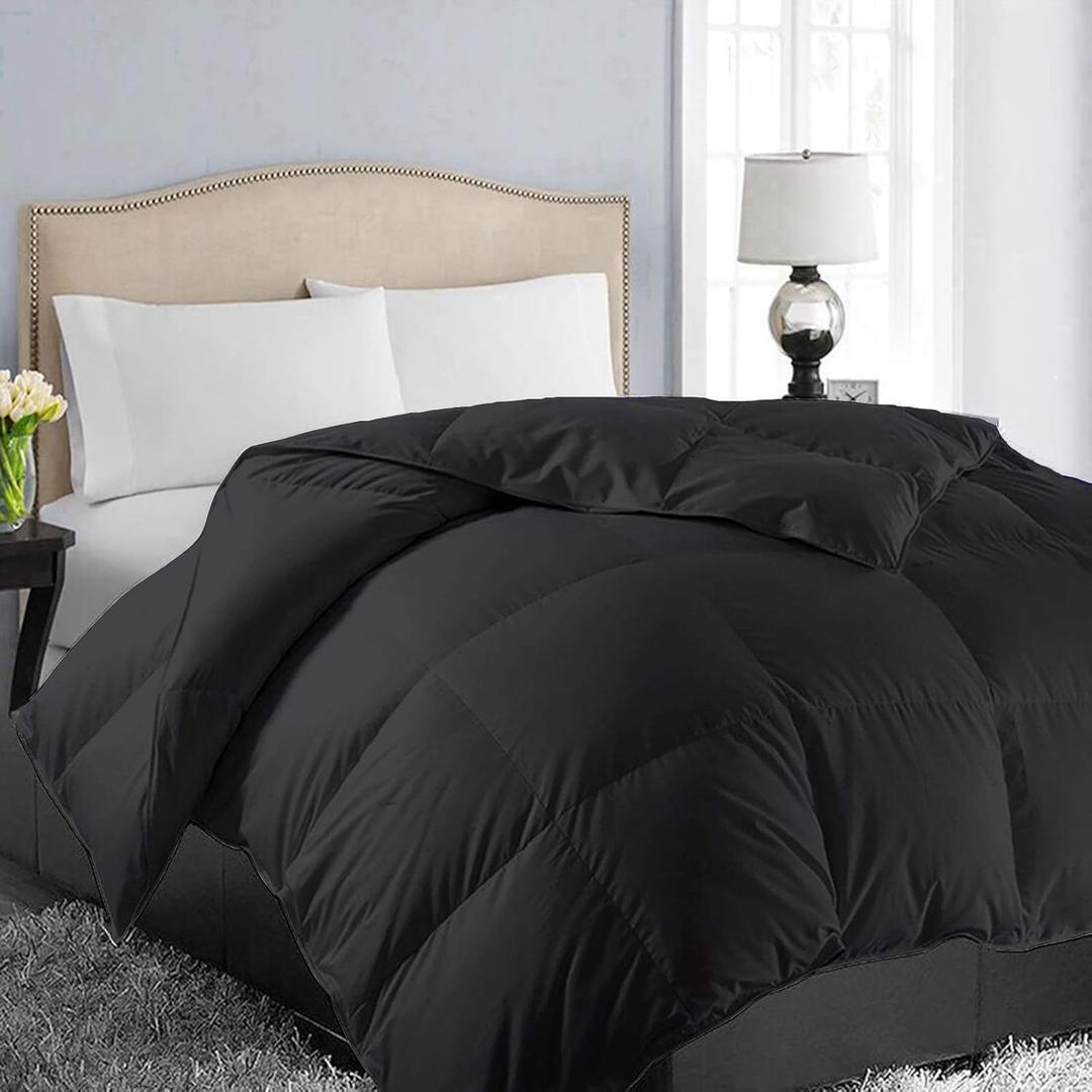EASELAND Oversized Queen Down Alternative Comforter - Quilted Duvet Insert for All Seasons, Soft Lightweight with Corner Tabs, Summer Winter Warm Bedding, Black 9898 Inches