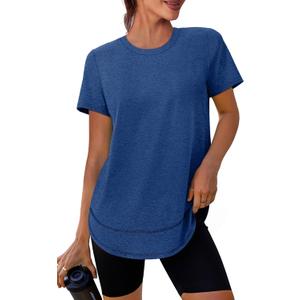 Womens Workout Tops Short Sleeve Shirts with Sun Protection Trendy Spring Summer Outfits S-3XL (XX-Large, 05 Navy Blue)