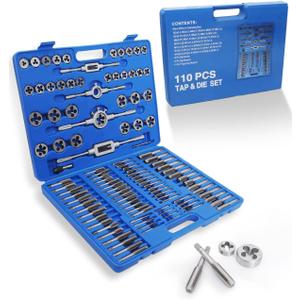 110PCS Tap and Die Set, Metric Tap and Die Rethreading Kit, Thread Chaser Set for Cutting External and Internal Threads,Metric Size M3 to M16 with Storage Case (Pakage)