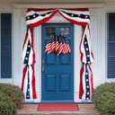 MCJC Patriotic Door Decorations Set, American Flag Bunting with Stars, Triangle Flag Garland, Front Door Display for 4th of July