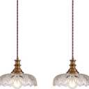 HDDFL Vintage Pendant Lights Fixture Modern Pendant Lighting Fixtures Hanging Lamp for Kitchen Island Bedroom Living Room Hallway 2 Pack (Brass and Clear)