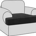 H.VERSAILTEX Stretch Velvet T Cushion Chair Covers for Living Room Armchair Sofa Cover Couch Cover Slipcover T Cushion Seat Cover Stay with Elastic Bands (Armchair, Black)