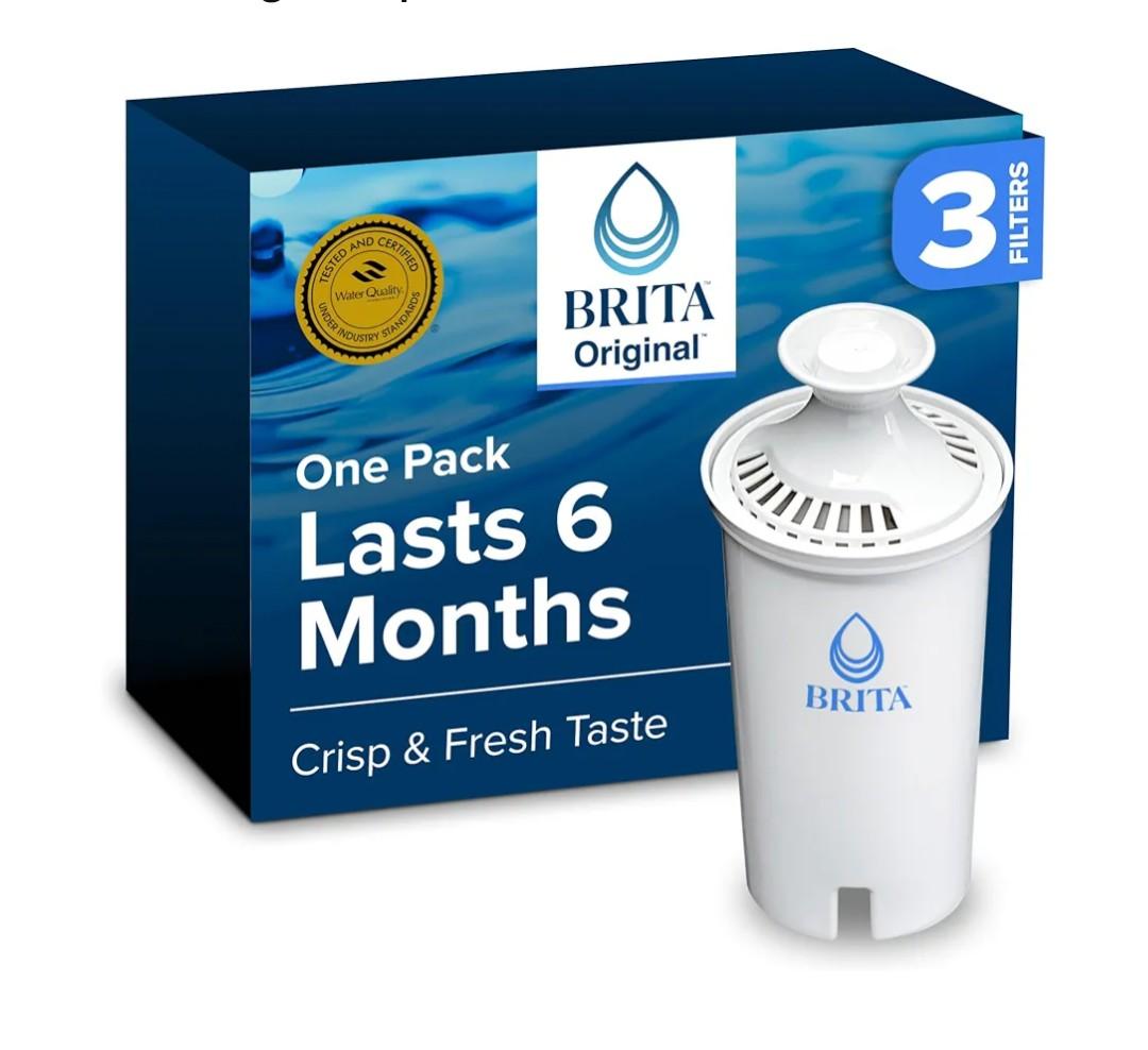 Brita Standard Water Filter for Pitchers and Dispensers, BPA-Free, Reduces Copper, Cadmium and Mercury Impurities, Lasts Two Months or 40 Gallons, Includes 3 Filters for Pitchers