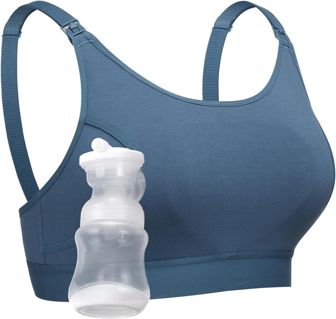 Momcozy Hands Free Pumping Bra, Adjustable Breast-Pumps Holding and Nursing Bra, Pumping & Nursing Bra in One (Medium, Blue)