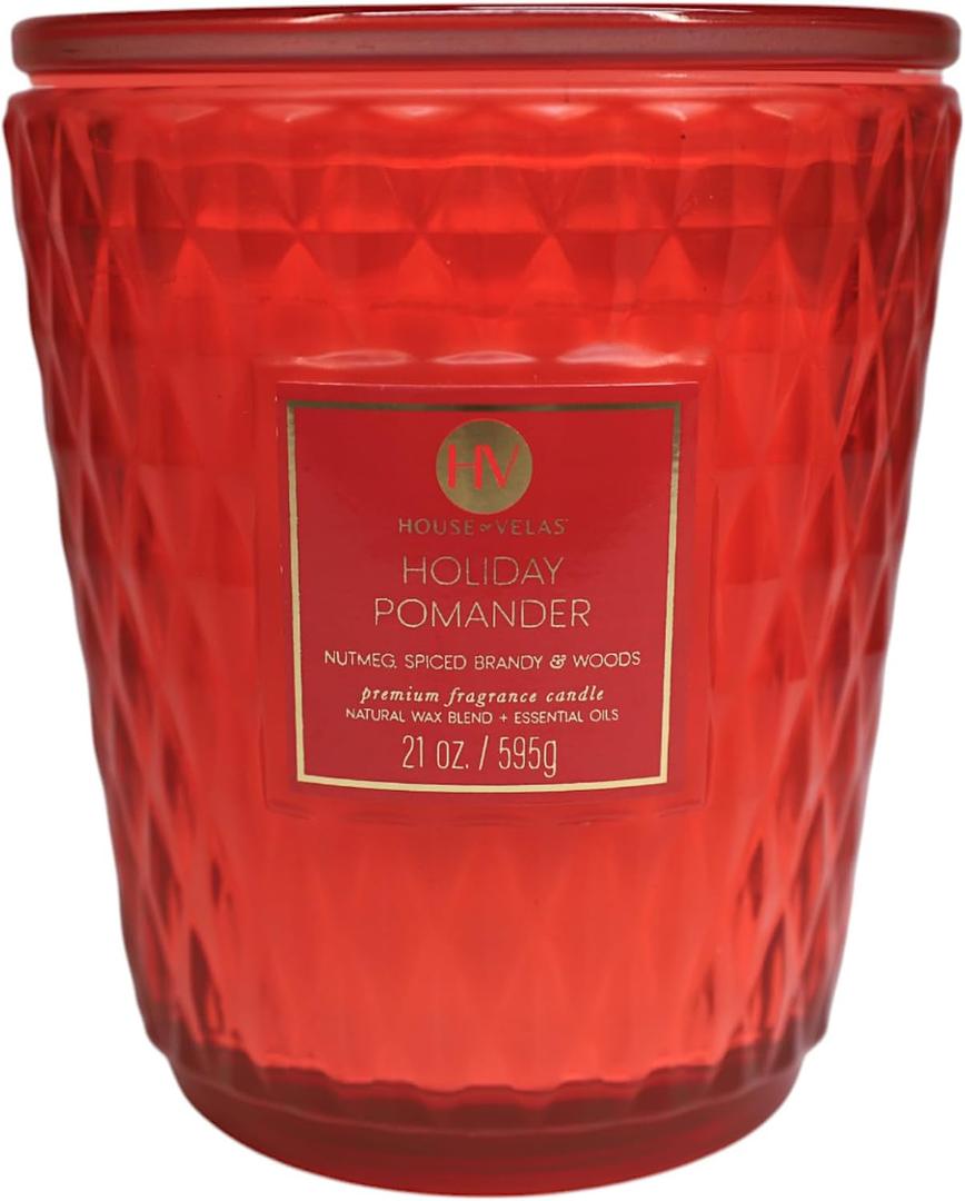 Diamante Holiday Candle Collection Variation, Holiday Pomander, 21 oz, 3 Cotton Wicks, Large Glass Jar