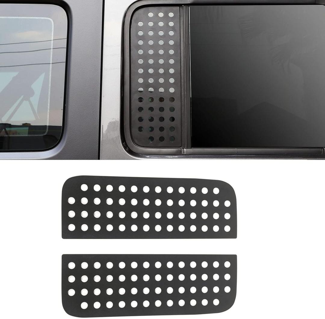 Aluminum Alloy Car Rear Door Window Decals Glass Cover Trim Panel Compatible with Jeep Wrangler JL & Unlimited 4-Door 2018-2024 & Gladiator JT (Black)