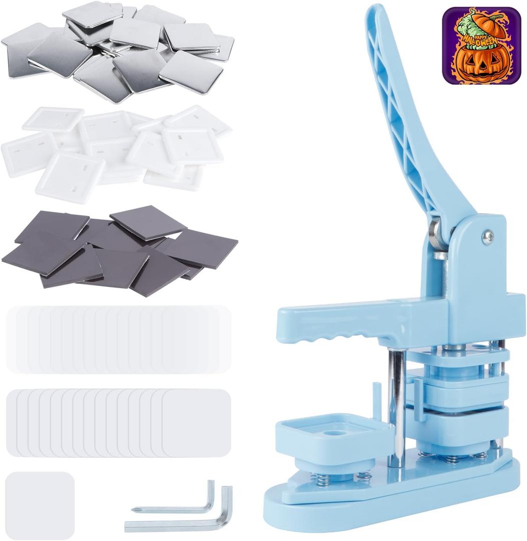 MK.Bear Fridge Magnet Button Maker Machine 50mm/1.97 inchSquare-Shaped Pin Maker Machine for Refrigerator Magnet, DIY Square Button Press Machine with 100 Sets Fridge Magnet Button Maker Supplies