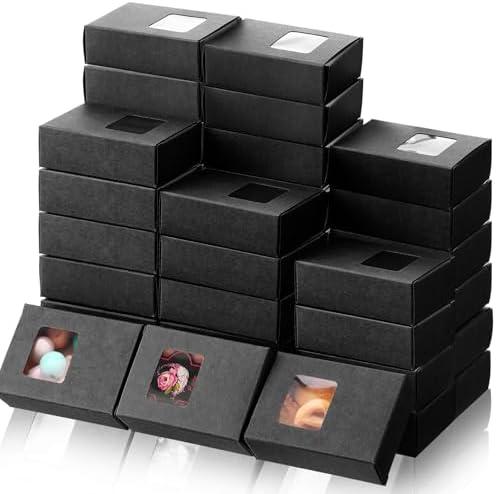 Outus 100 Pcs Soap Packaging Boxes Bulk Soap Boxes for Homemade with Window Mini Kraft Paper Container Homemade Craft Making Gift Wrappers for Cookies Candy, 3.5 x 2.6 x 1.2 Inch (Black)