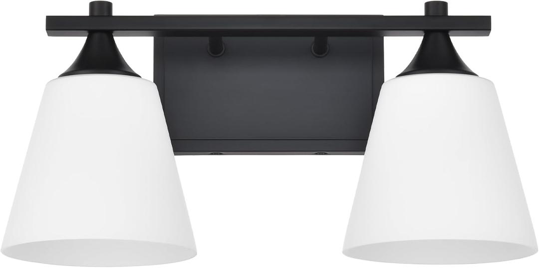 Black Bathroom Vanity Light Fixtures, 2 Lights Traditional Vanity Lighting Fixture with Opal Glass Shade, Porch Wall Mount Light Fixture for Bathroom, Mirror Cabinets Hallway Stairs, Matte Black