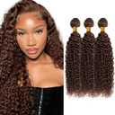 26 28 30 inch Chocolate Brown Bundles Brown Curly Human Hair Bundles #4 Wet and Wavy Bundle Double Weft 150g