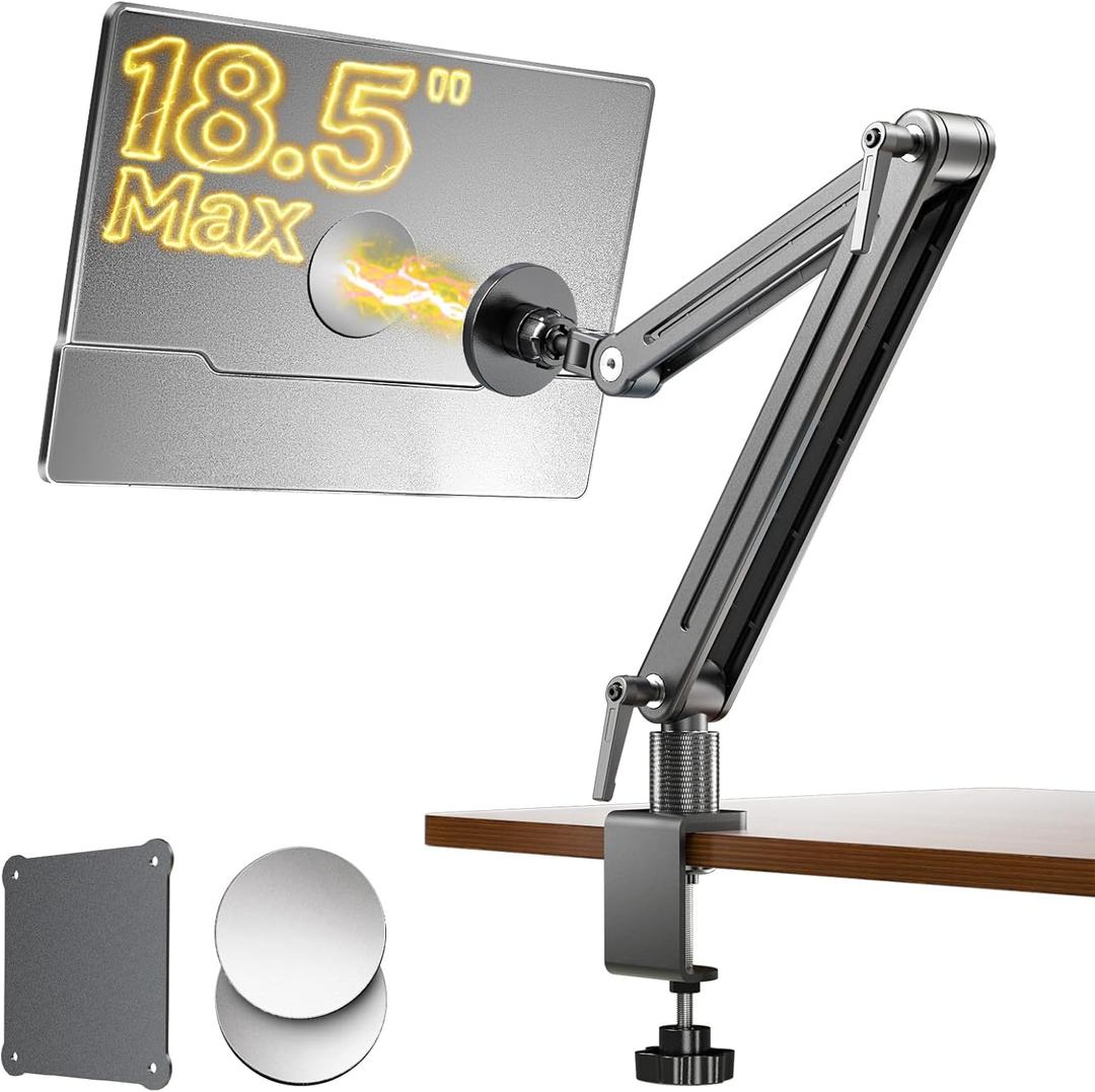 Portable Monitor Holder Mount Arm - Strong Magnetic Support up to 12.9 14.6 15.6 18.4 18.5 inch 360 Rotating Base Swivel for iPad Pro/Mini/Air/Surface/Samsung Bearing Over 5lbs