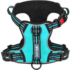 PoyPet No Pull Dog Harness, No Choke Front Clip Reflective Dog Vest with Soft Padded Vertical Handle, 3 Leash Attachments for Small Medium Large Dogs (Mint Blue,XL)