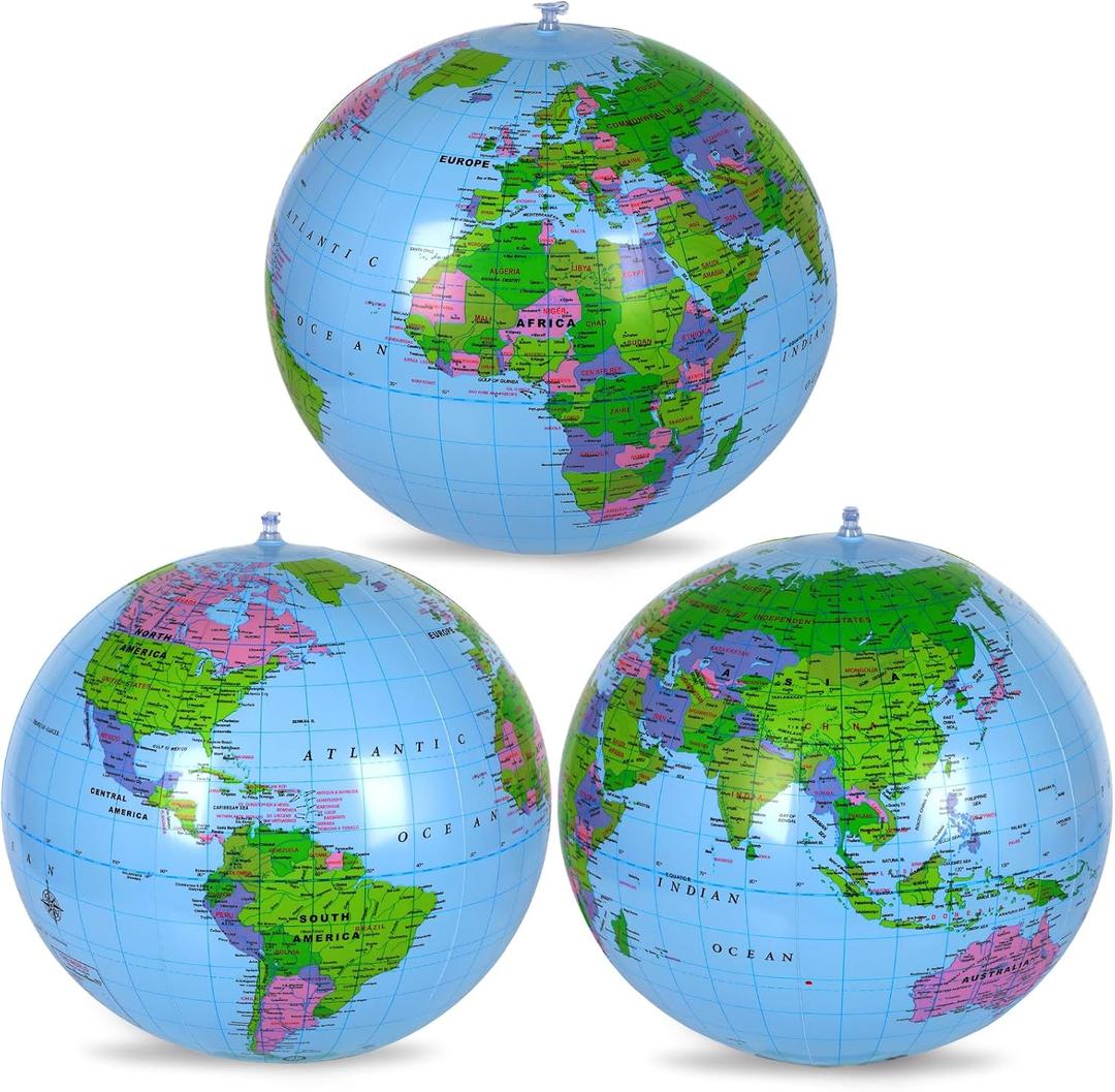 Coopay 3 Pack Inflatable Globe PVC World Globe Inflatable Earth Beach Ball Swimming Pool Ball Birthday Beach Party Decoration Summer Water Games Gifts for Beach Playing or Teaching, 3pcs