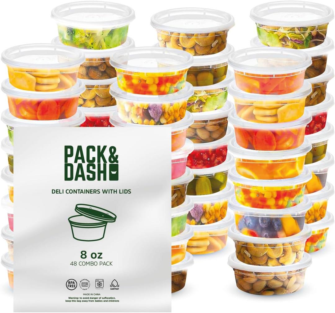 48 Set Deli Container with Lids 8oz - Perfect for Food Prep Containers, Plastic Meal Box, and Meal Prep Kit - Durable and Reusable