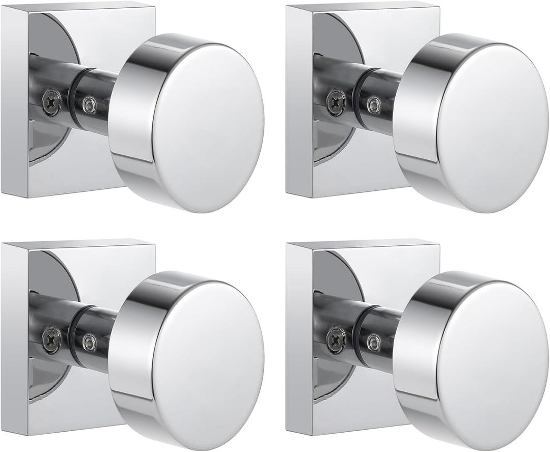 Coolnews 2 Pack Polished Chrome Dummy Door Knobs Interior, Square Modern Dummy Door Knob Polished Chrome Door Handle for Hall/Closet