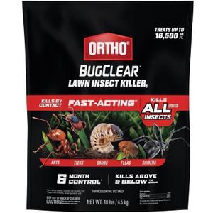 Ortho BugClear Lawn Insect Killer1  Kills Ants, Spiders, Ticks, Fleas, Armyworms & Grubs, 10 lb Granules Treats Up to 16,500 sq. ft.