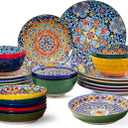 24 Pieces Dinnerware Sets, Ceramic Plates and Bowls Set, Microwave and Dishwasher Safe, Scratch Resistant, Bohemian Style Dishware Set, Service for 6