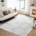 Syalife Boho Area Rug, Non Shedding 4x6 Washable Rug with Non Slip Backing, White Modern Geometric Carpet, Indoor Bohemian Thin Mat for Living Room Entryway Bedroom Kitchen - White