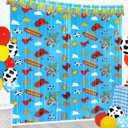 2 x Bupulo Toy Birthday Decorations, 2 Pack Toy Themed Birthday Party Backdrop 3.3 x 6.6ft Cartoon element Tinsel Foil Fringe Curtains Photo Booth Props, Perfect Toy Party Background for Kids
