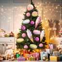 Soulchen 16 Pcs Large Pastel Christmas Tree Ornaments Inflatable Candy Macaroon Color Dessert Pendant Ice Cream Sugar Cake Macaroon Donut Candy Balls Ornaments for Christmas Holiday Party
