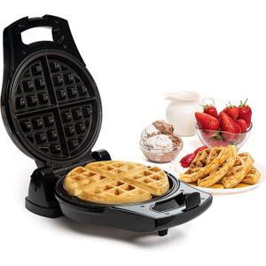 Moss & Stone Belgian Waffle Maker, Electric Flip Waffle Machine with Adjustable Temperature Control, Non-Stick Grids for Smooth Release, Compact 8-Inch Round Waffle Maker, Black