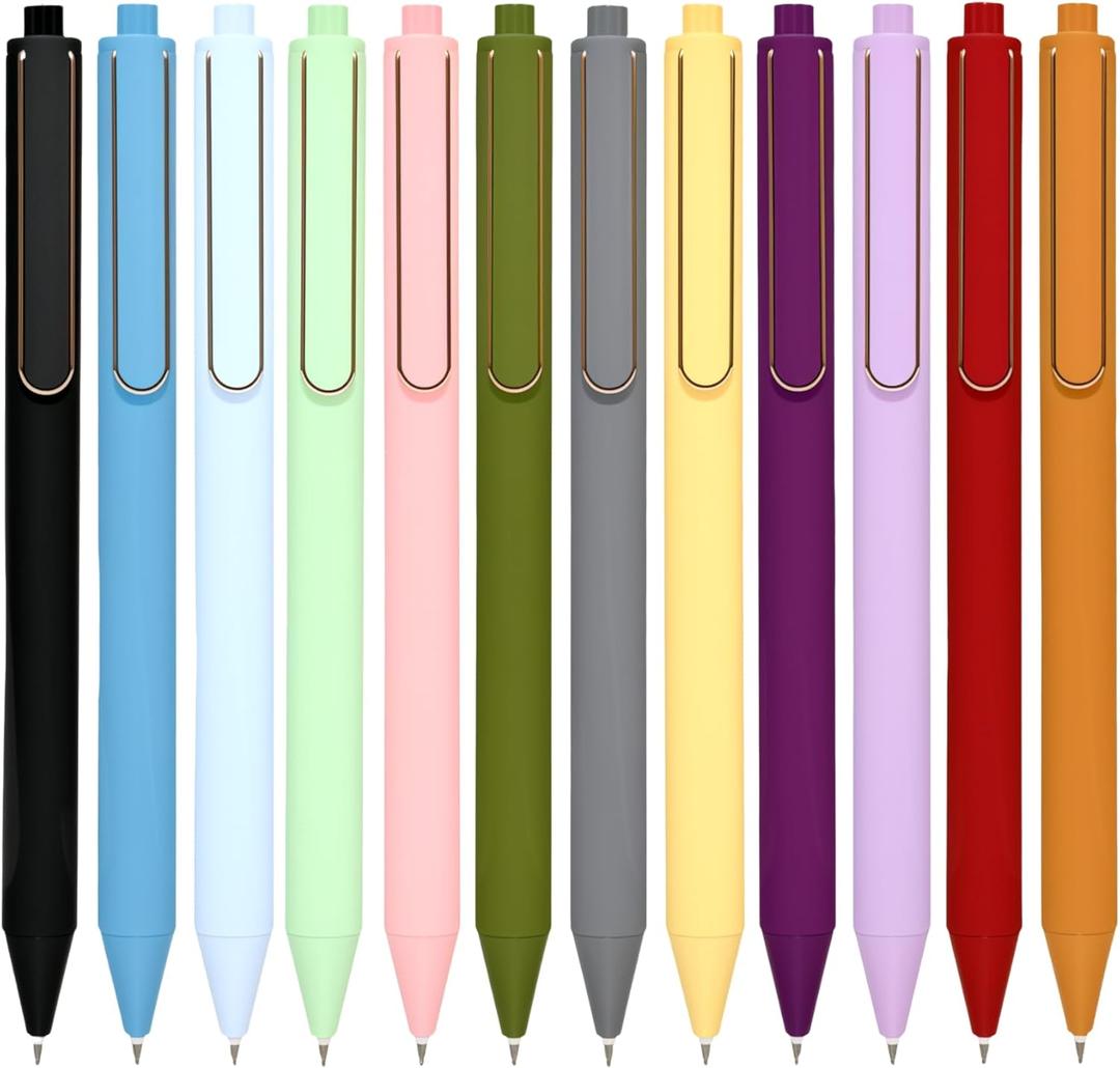 Gel Pens, Black Ink Click Pen, Quick-Drying Ink Resistant to Smudging, 0.5mm Fine Tip, Premium Metal Clip with Silicone Grip, Ideal for School, Journaling, and Office Notes (12pcs)