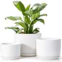 EFISPSS Plant Pots, 4+5+6 Inch Pots for Indoor Plants, Ceramic Planter Pot with Drainage Hole, Flower Pots for Succulent Cactus, Set of 3 - White