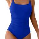 Eomenie One Piece Swimsuit for Women Tummy Control Ruched Bathing Suit Push Up Slimming Swim Suit Double Straps Swimwear (Medium, Royal Blue)