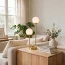 Gold Double Globe Table Lamp, U-Shaped Mid Century Bedside Light