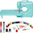 Sewing Machine for Beginners with Extension Table, Mini Electric Portable Sewing Machine with 12 Stitches LED Light and Accessories Kit for Home DIY Sew Project Cyan