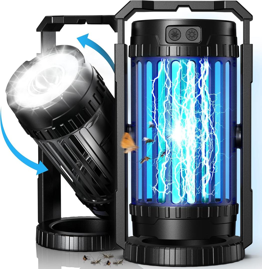 Evolpol Bug Zapper Outdoor & Indoor, 5000mAh Rechargeable 4 in 1 Electric Mosquito Zapper, 4200V with LED Light Hanging Portable Mosquito KillerFly Trap for Outdoor Patio, Camping, Backyard, Fishing