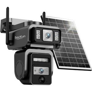 AJ19 Outdoor Solar Wireless Home Security Camera, 2.4GHz WiFi, Dual Lens 360 PTZ, IP66 Waterproof, Color Night Vision, 2-Way Audio, Motion Tracking, Dual Storage
