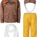 Pilot Aviator Costume Kids Coat Pants Hat Scarf Girl Boy Party Cosplay 3-11 Years