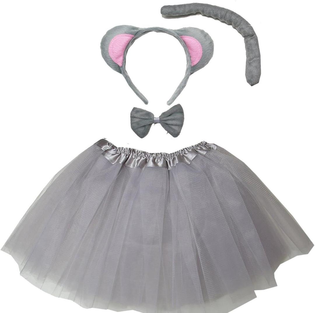 Kirei Sui Kids Girls Child Gray White Mouse Ears Headband & Tutu Costume (One Size)