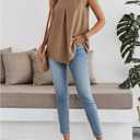 SOLY HUX Women's V Neck Pleated Tank Top Sleeveless Tunic Vest Shirts Casual Summer Blouse (Large, Coffee Brown)