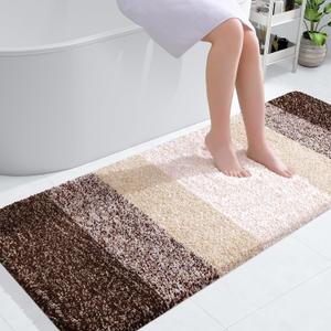 OLANLY Bathroom Runner Rugs 54x24, Extra Soft Absorbent Microfiber Bath Rugs, Rubber Backing, Quick Dry, Machine Washable Bath Mats for Bathroom Floor, Tub, Shower and Home Decor Accessories, Brown