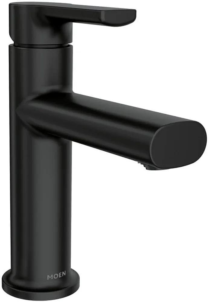 Moen Meena Matte Black One-Handle Single Hole Modern Bathroom Sink Faucet with Optional Deckplate and Drain Assembly, 84794BL