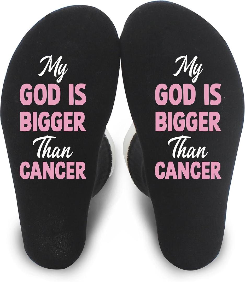 My God Is Bigger Than Cancer Socks - Inspirational Chemo Gifts For Breast Cancer, Cancer Patients, Chemotherapy (Cotton, cancer(167)) (Black)