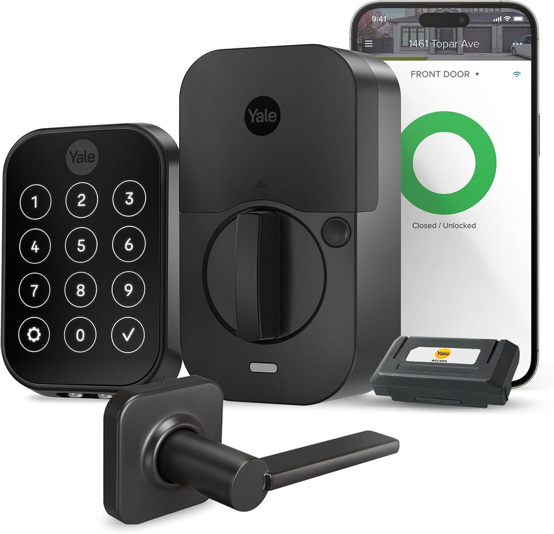 Yale Assure Lock 2 Deadbolt, Black Suede Smart Keyless Entry Door Lock with Valdosta Handle and Wi-Fi Connected Keypad for Code Entry and Remote Access, B-YRD450-WF1-VL-BSP
