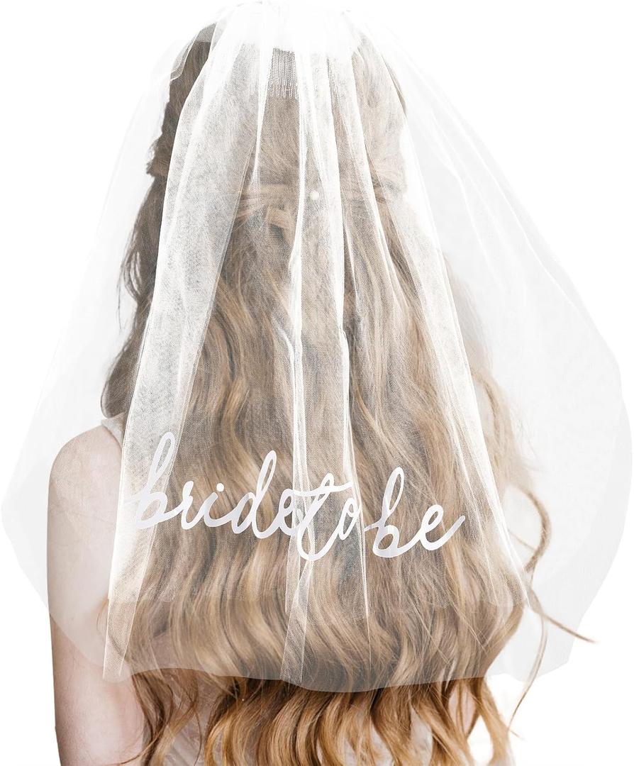Bride Veil for Bachelorette Party, Short White Bridal Veil Headwear Bridal Shower Accessories Gifts for Bride Engagement Supplies Wedding Favors BachParty Decorations (White)