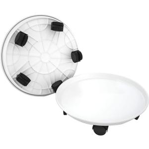 2 Pack 15.5" White Plant Caddy Round Movable Planter with Easy Moving Caster Wheels Dolly Trolley Tray Pallet Outdoor Indoor Tree Flower Stand Planter